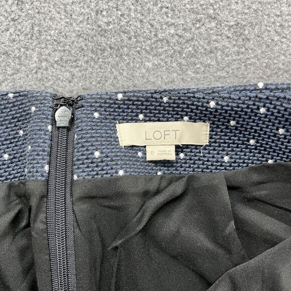 LOFT Skirt Womens 0 Navy Blue White Polka Dot Mini Pencil Straight back zip - Picture 5 of 9